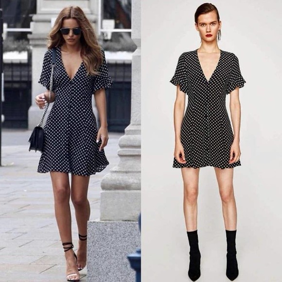 Zara Dresses & Skirts - Zara Polka Dot Button Front Short Sleeve Dress